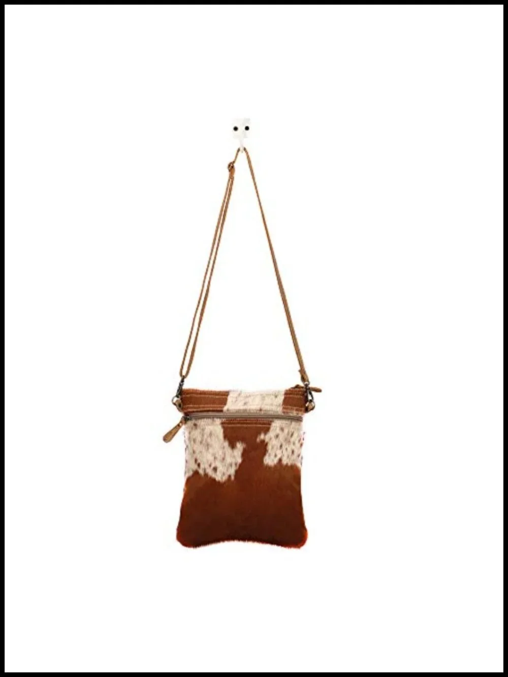 Cow Print Crossbody Bag - Genuine Leather Western Purse